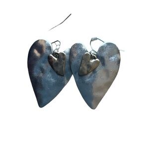 Heart  earrings silver hammered ,